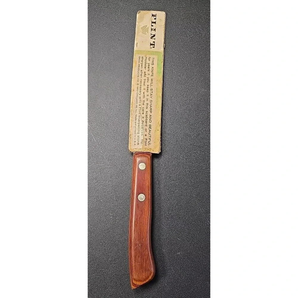 FLINT Butcher Knife Stainless Vanadium Steel USA Kitchen Utility Vintage